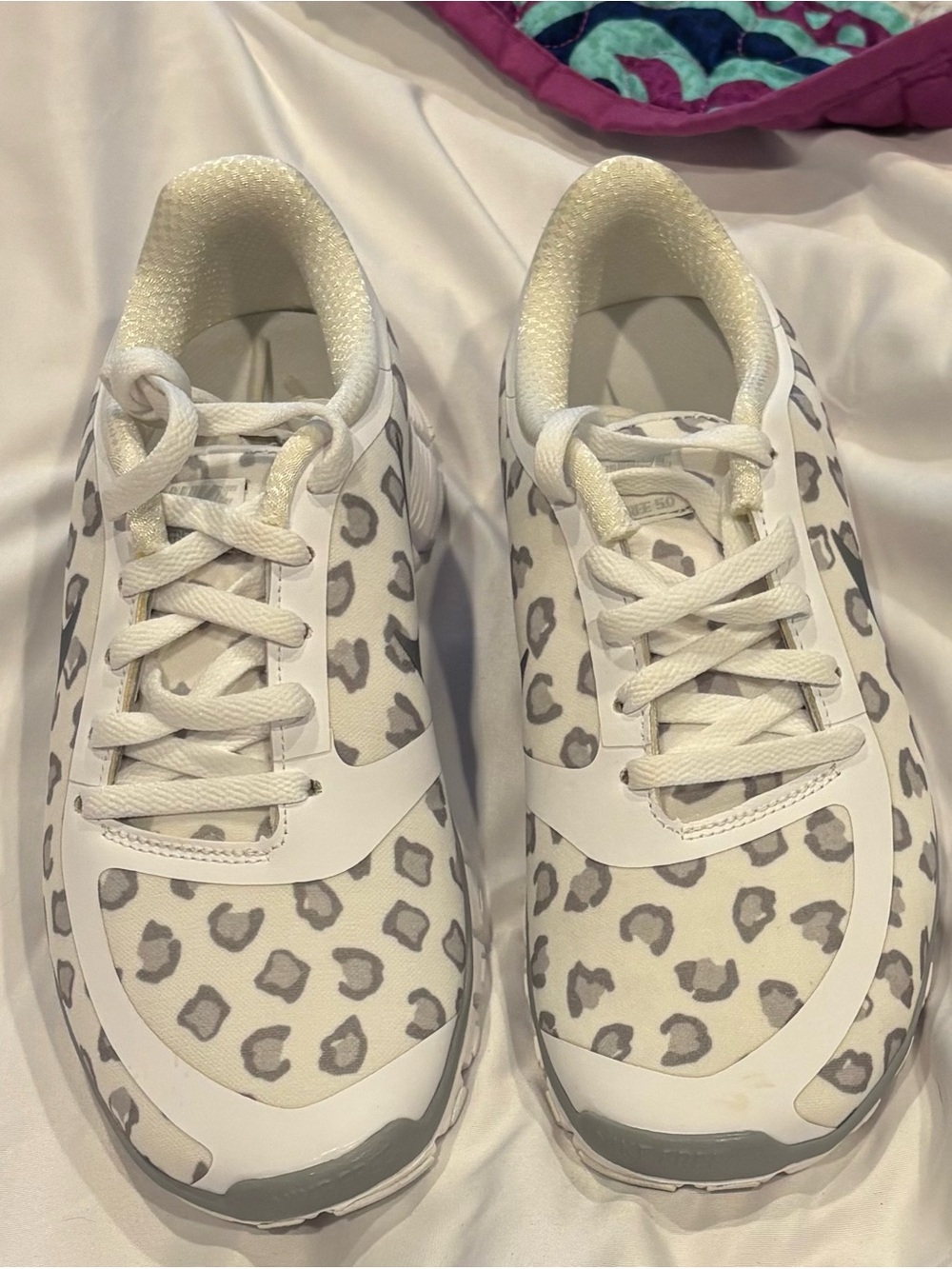 Discontinued Nike Free 5.0 Women's White and Gray Leopard Print Sneakers